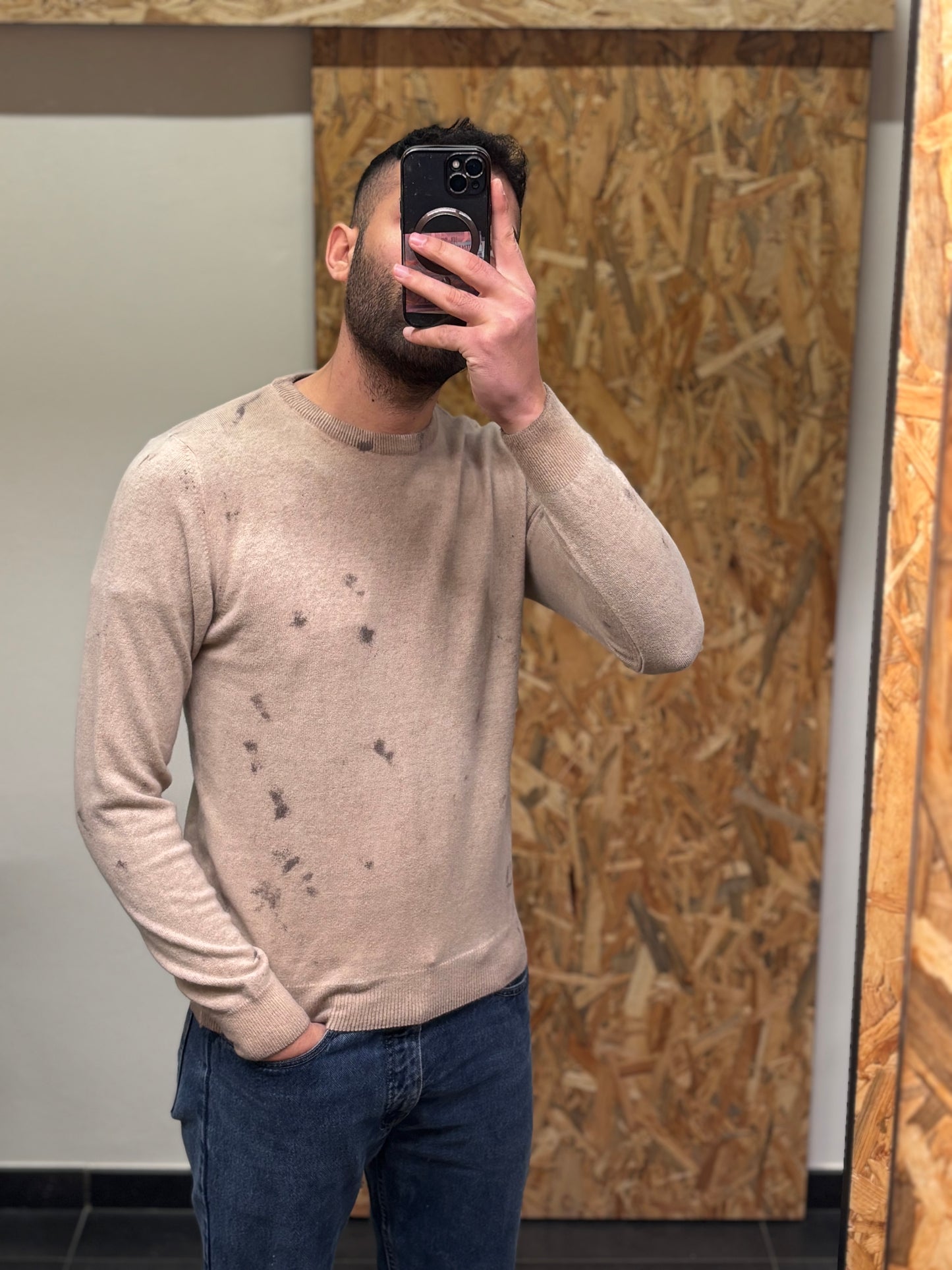 Maglia paricollo lana beige