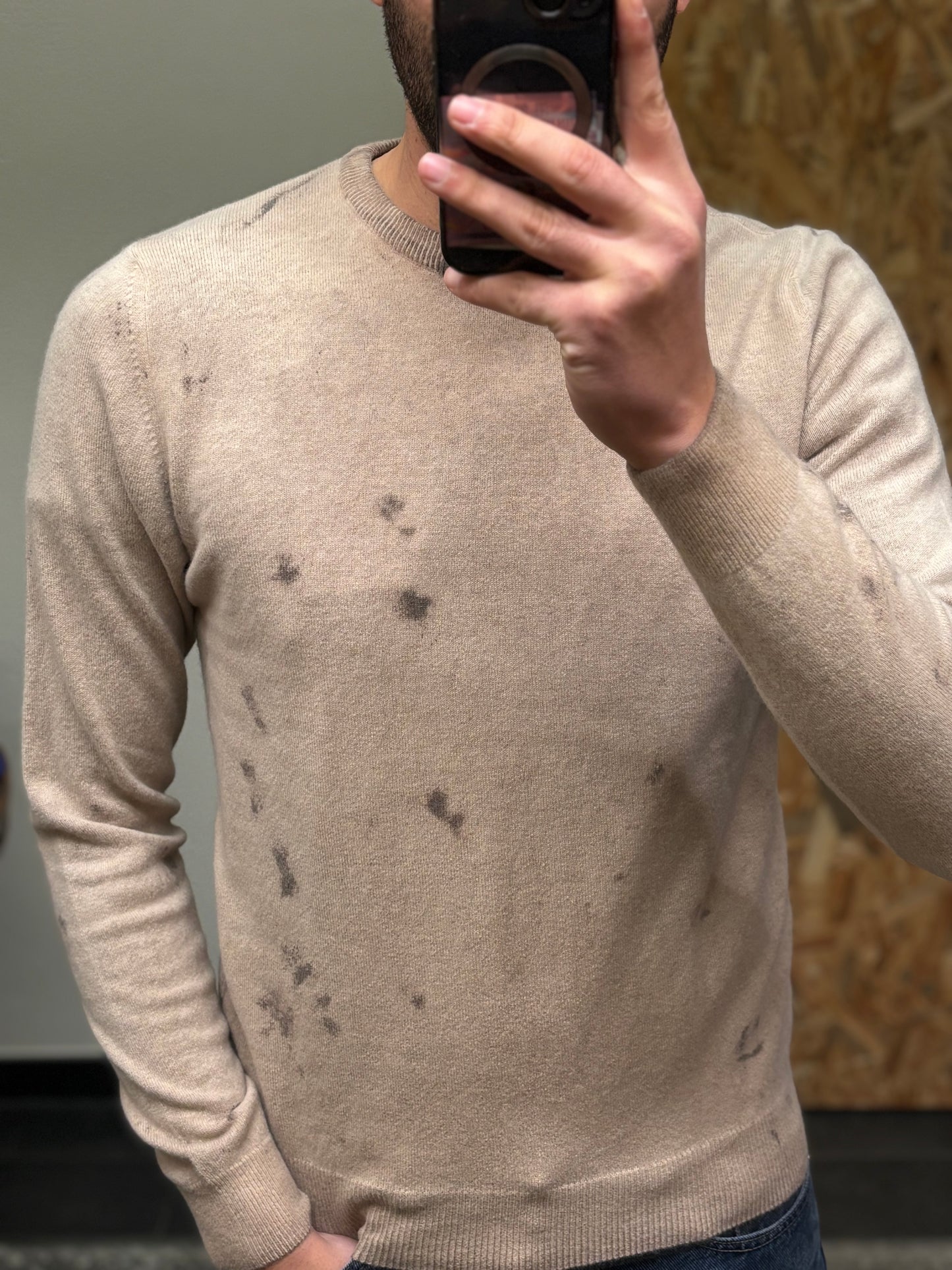 Maglia paricollo lana beige