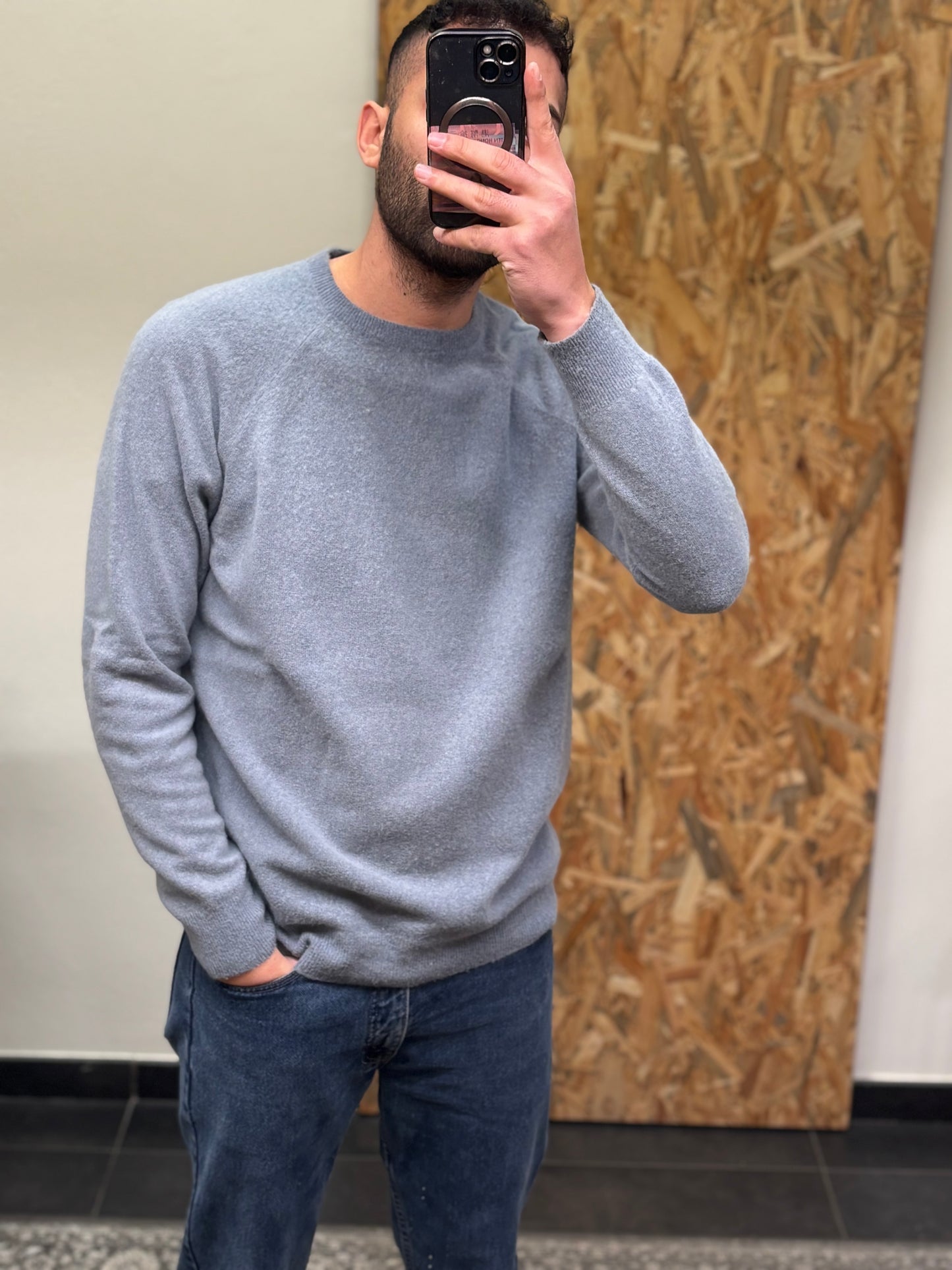 Maglia paricollo lana azzurro