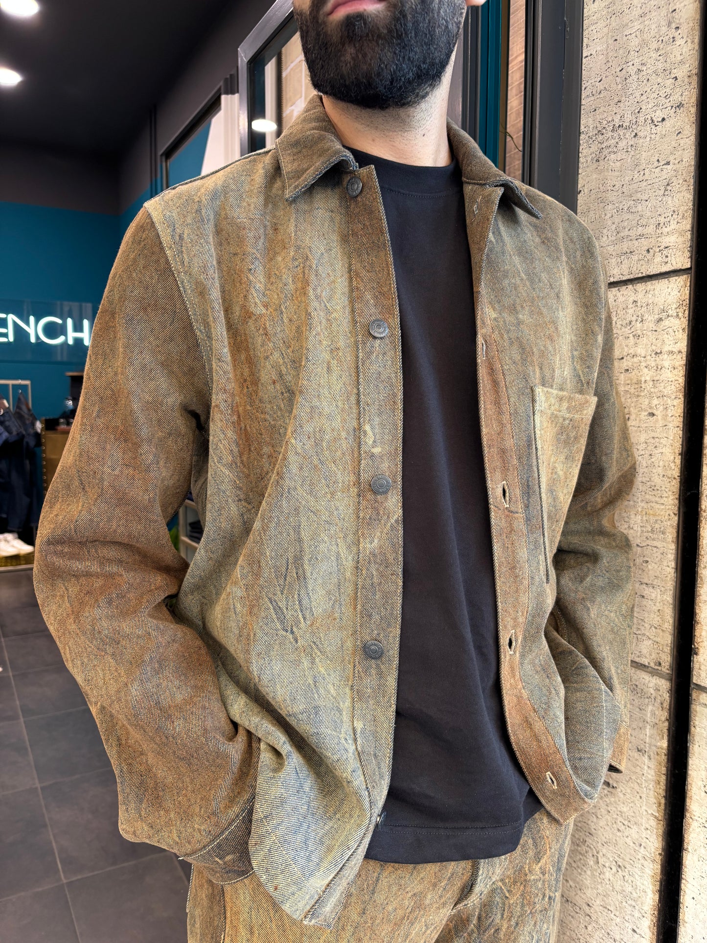 CAMICIA IN DENIM LAVATO EFFETTO RUGGINE