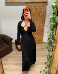ABITO MIDI CON MANICHE LUNGHE E SCOLLO ARRICCIATO