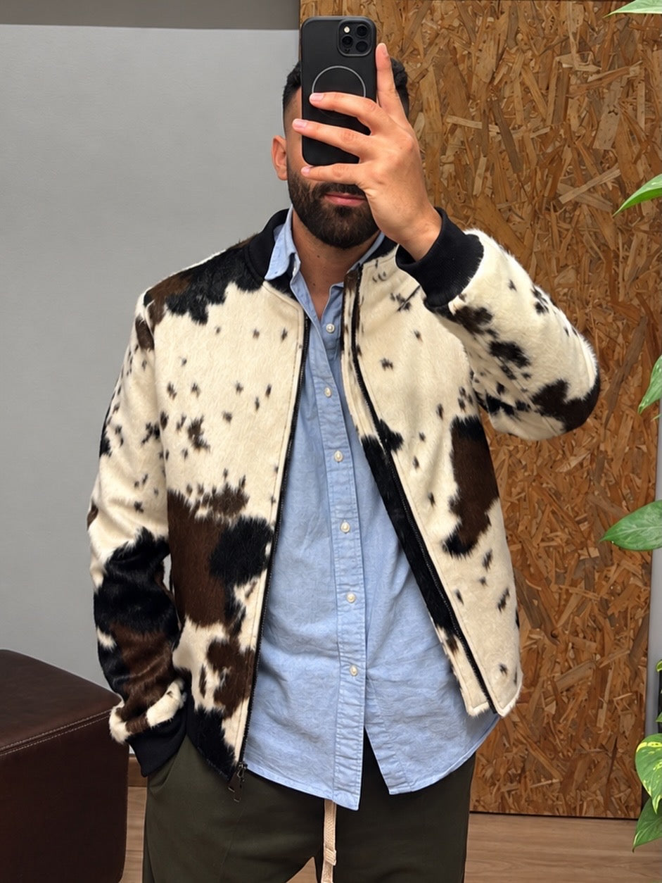 BOMBER STAMPATO CON ZIP E PROFILI A COSTINE