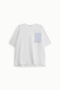 T-SHIRT A MANICHE CORTE CON TASCA A RIGHE